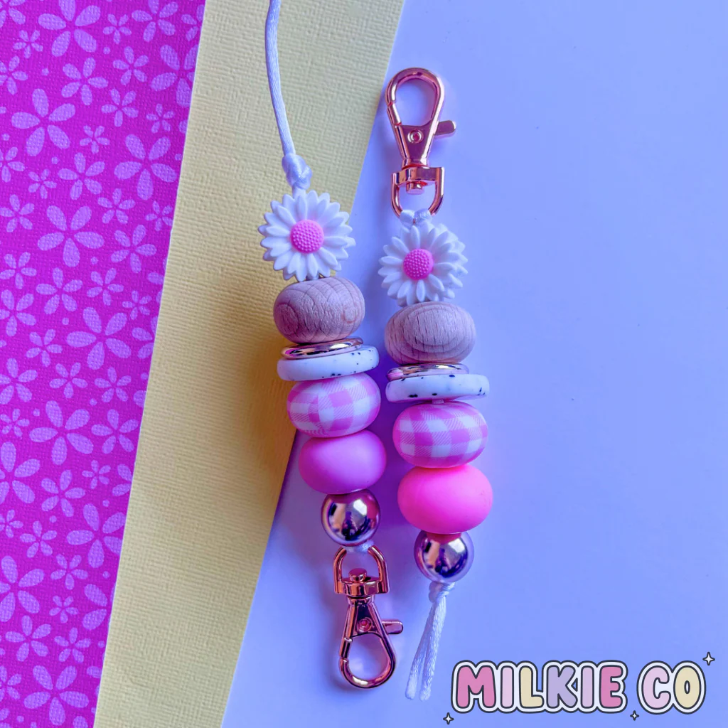 Pink Bloom Beaded Keychain