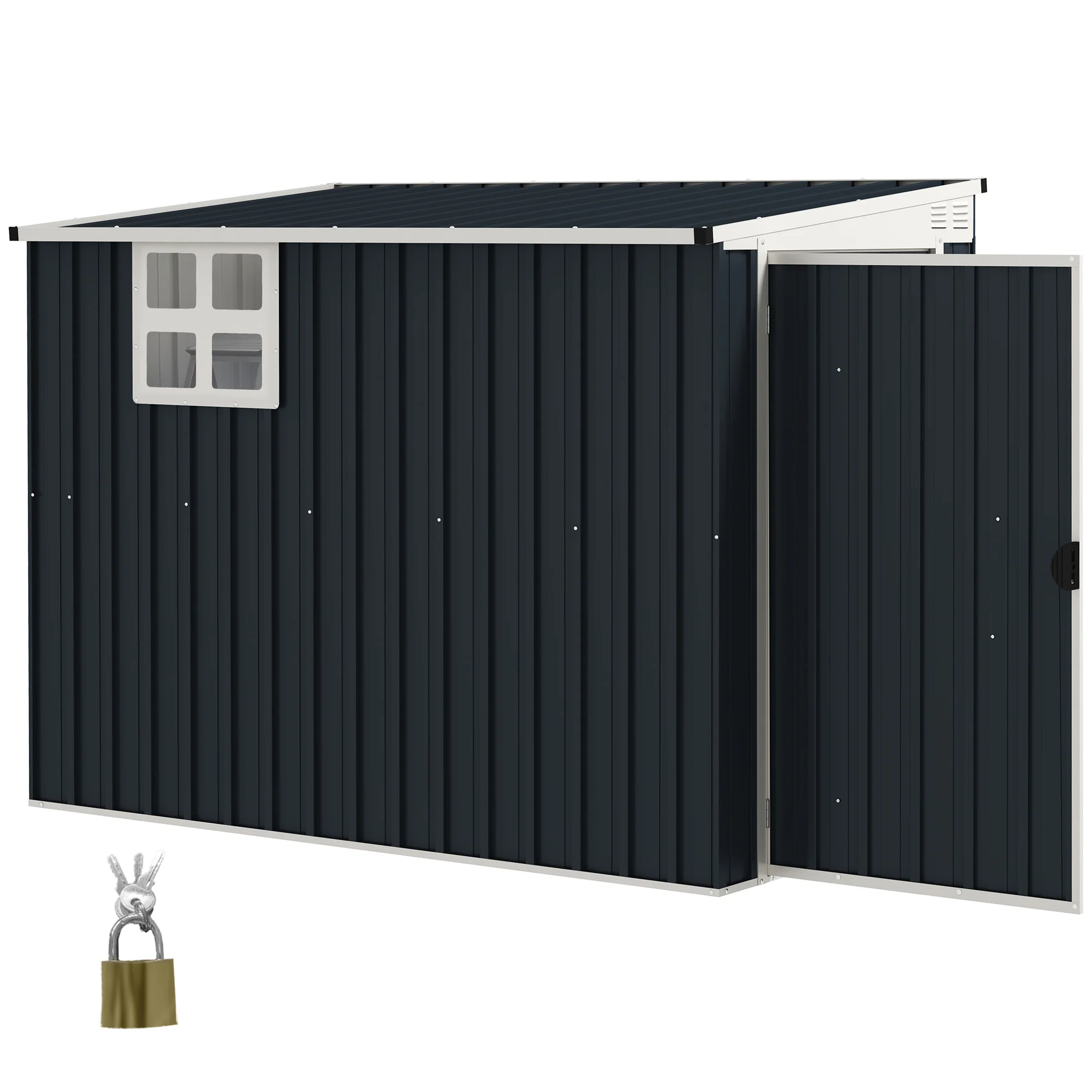 Outsunny Tuinopbergschuur, gereedschapsschuur voor tuingereedschap, venster, ventilatieopeningen, afsluitbaar, staal, donkergrijs
