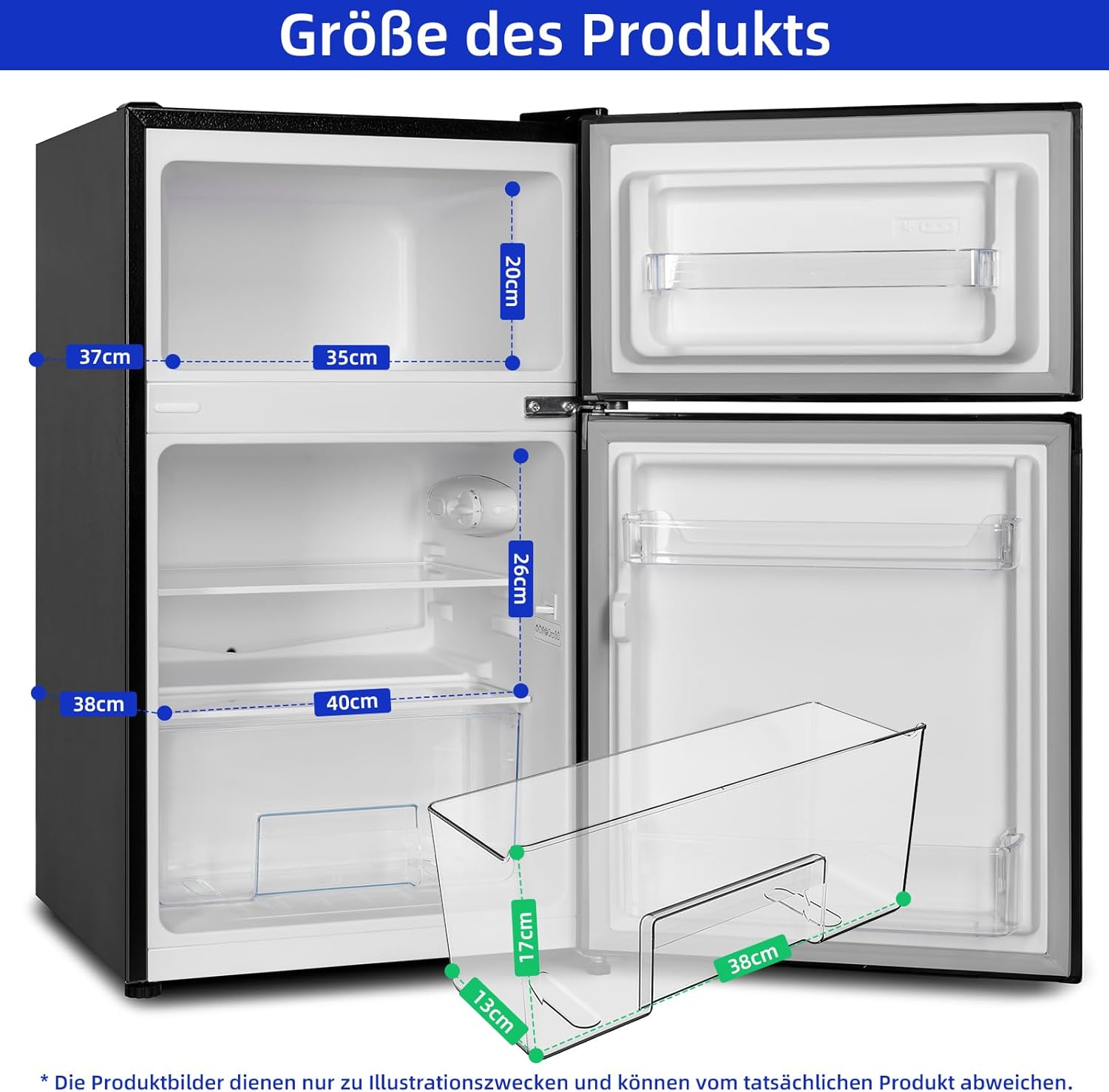 CHIQ Kühl-/Gefrierkombination/Gefrierfach oben Kühlschrank｜86 Liter (25L/61L), 85cm | 4 Sterne Gefrierfach, -18 °C bis -8 °C｜mit LED, für Wohnheime, Wohnungen und Hotels, Kühlschrank mit Gefrierfach