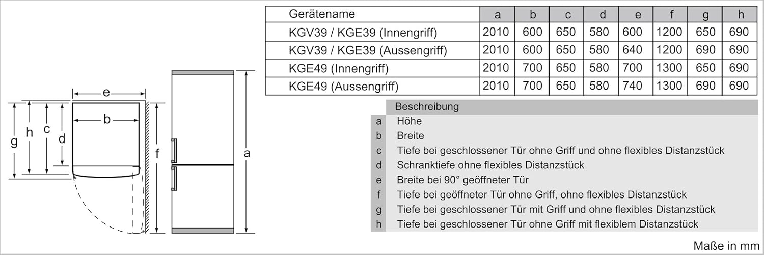 SIEMENS KG39EAICA iQ500 Kühl-Gefrier-Kombination, 201 x 60 cm, 249 L Kühlen + 94 L Gefrieren, LowFrost seltener abtauen, LED-Beleuchtung gleichmige Ausleuchtung, BigBox Platz für groes Gefriergut