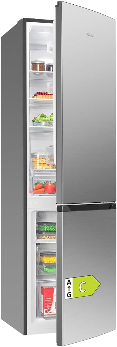 Bomann® Kühlschrank mit Gefrierfach | Energieklasse C | 181cm | NoFrost | 5 Jahre Kompressor-Garantie | Kühl Gefrierkombination No-Frost | Kühlgefrierkombination freistehend | KG 7370 silber