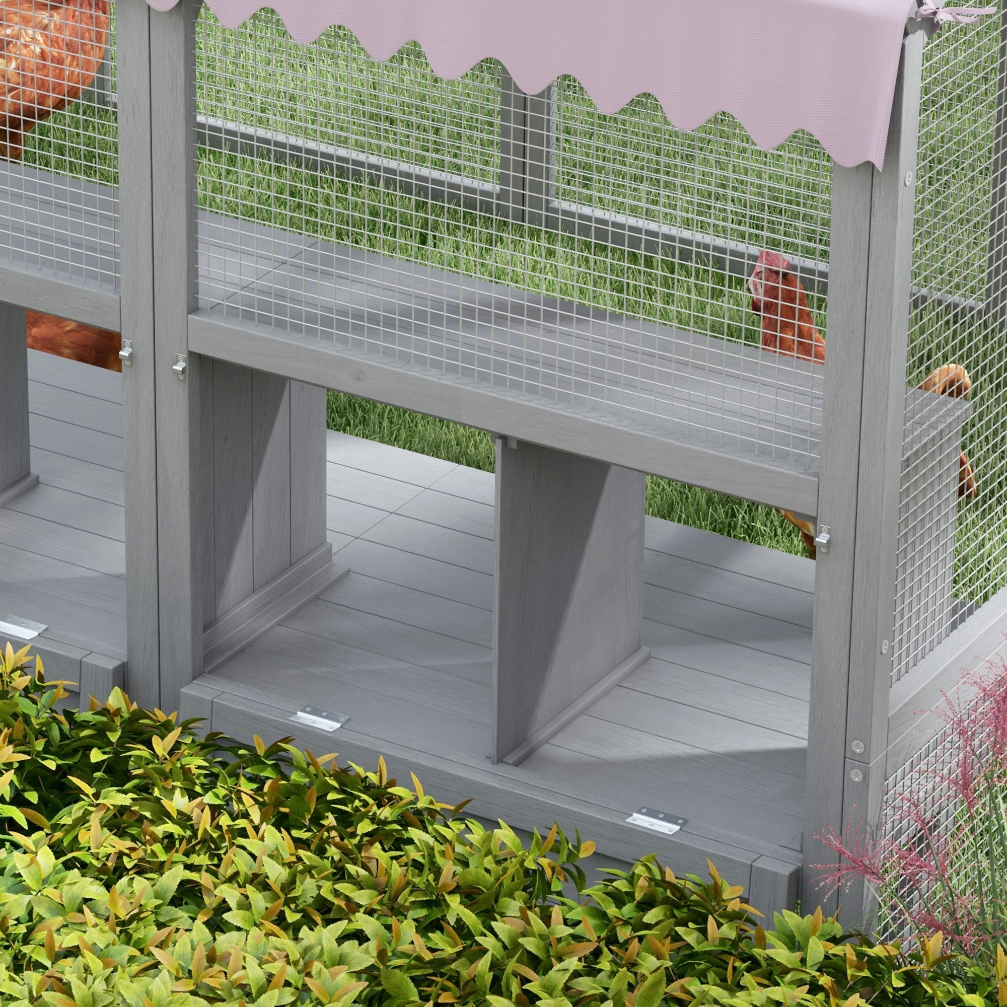 PawHut Kippenren Kippenhok Kippenhuis, toegankelijk, weerbestendig, 280 x 185,5 x 188 cm, Grijs