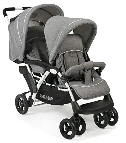 CHIC 4 BABY   Passeggino gemellare DUO con borsa per il trasporto e parapioggia, passeggino fratello per due bambini, passeggino gemellare, passeggino tandembuggy, passeggino, jeans grigio : Amazon.it: Prima infanzia