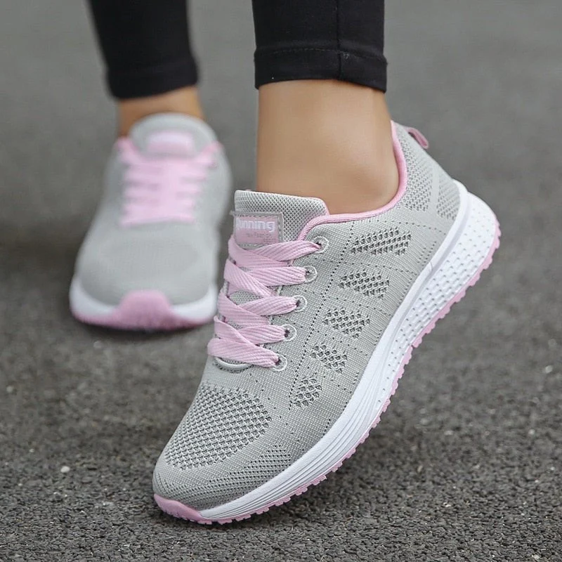 Women��s Breathable Wide-Fit Walking Shoes Lightweight Lace-Up Trainers
