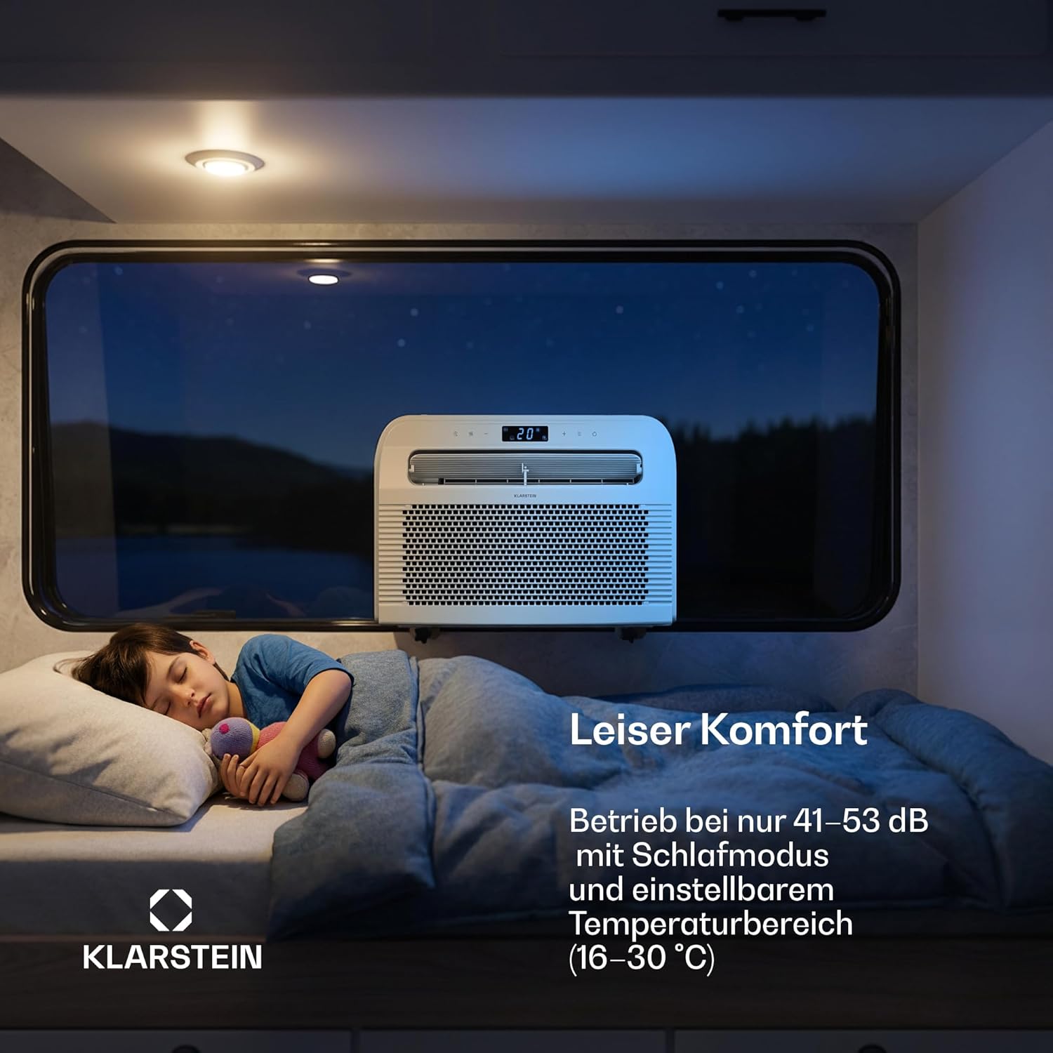 Klarstein Chillavan Mobile Klimaanlage – 5.000 BTU, Für Räume bis 20 m², 3-in-1: Klimaanlage, Luftentfeuchter & Ventilator, Energieeffizienzklasse A, App-Steuerung, Ideal für Wohnmobile