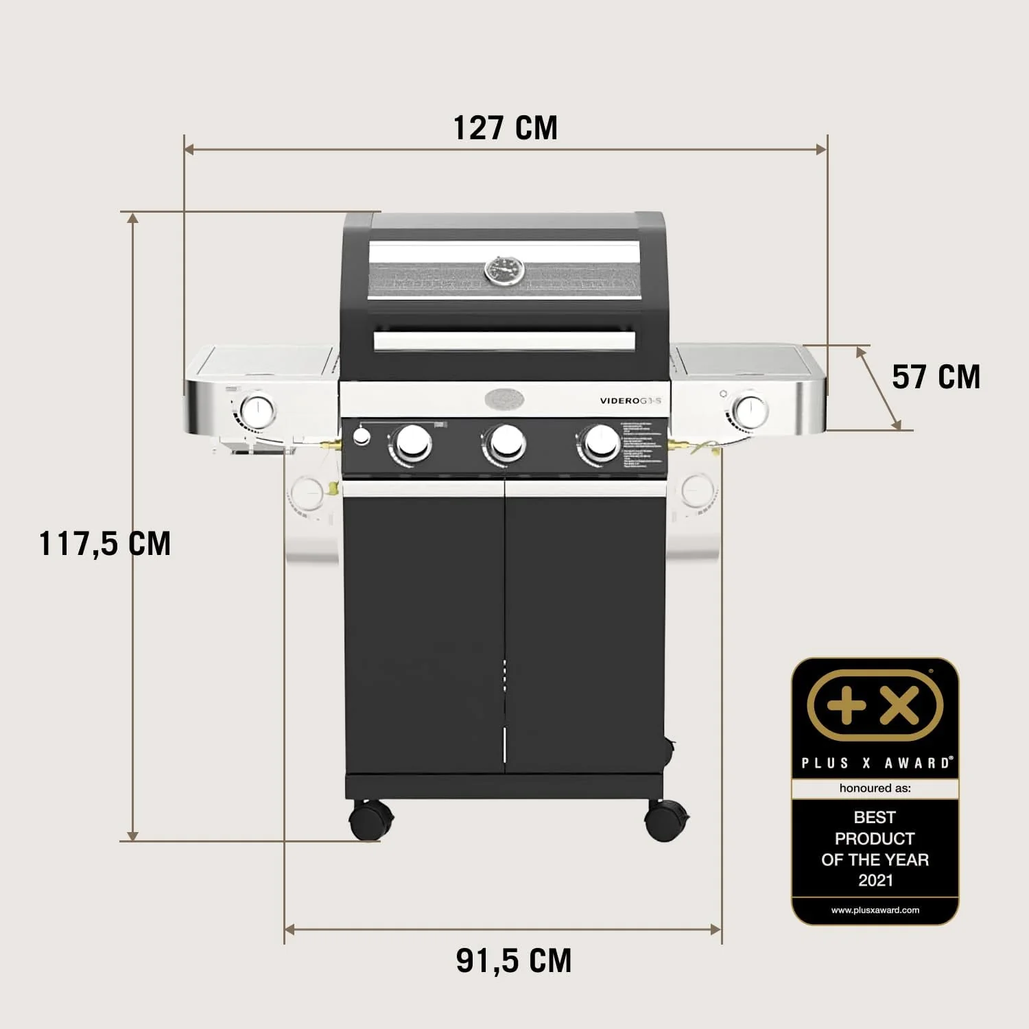 RÖSLE Elektrogrill BBQ-Portable Videro E2-P, tragbarer Tischgrill mit 2 Brennern, Warmhalterost und Deckel mit Glaseinsatz, pulverbeschichteter Stahl, schwarz/silbern