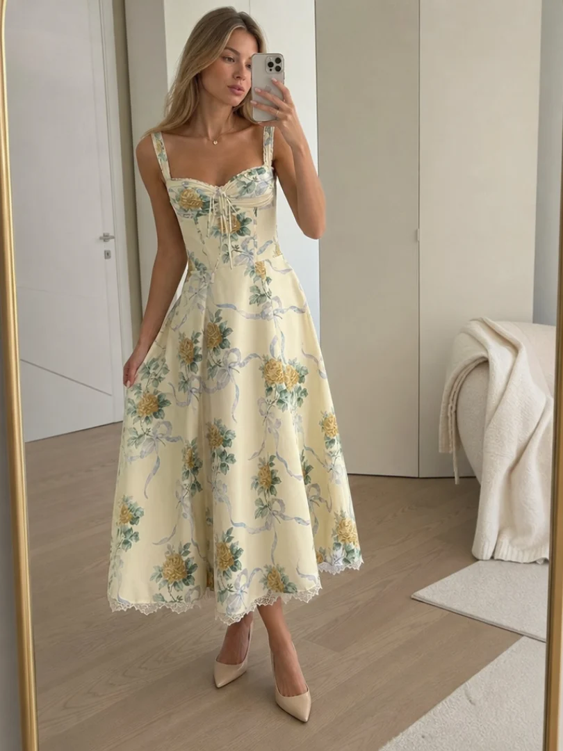 Womena??s Midi Dress Corset Style Structured Bodice