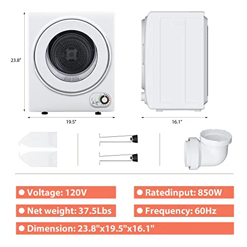 Portable Clothes Dryer 850W, 1.5 cu.ft, Compact & Quiet, Wall-Mountable, ETL Certified, Ideal for Small Spaces