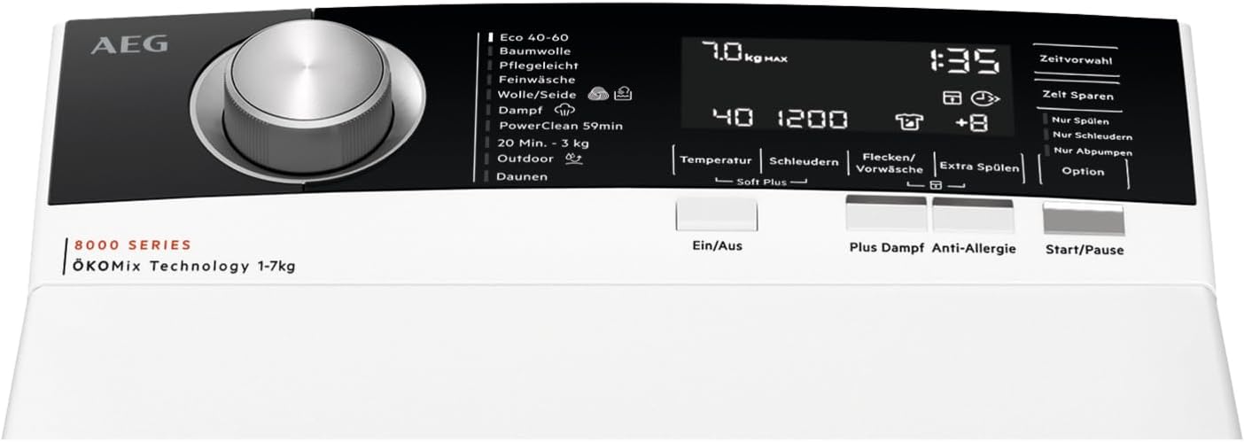 AEG LTR7A71370 Waschmaschine Toplader / Serie 7000 mit ProSteam / ProSteam - Auffrischfunktion / 7,0 kg / Leise / Mengenautomatik / Nachlegefunktion / Wasserstopp / 1300 U/min