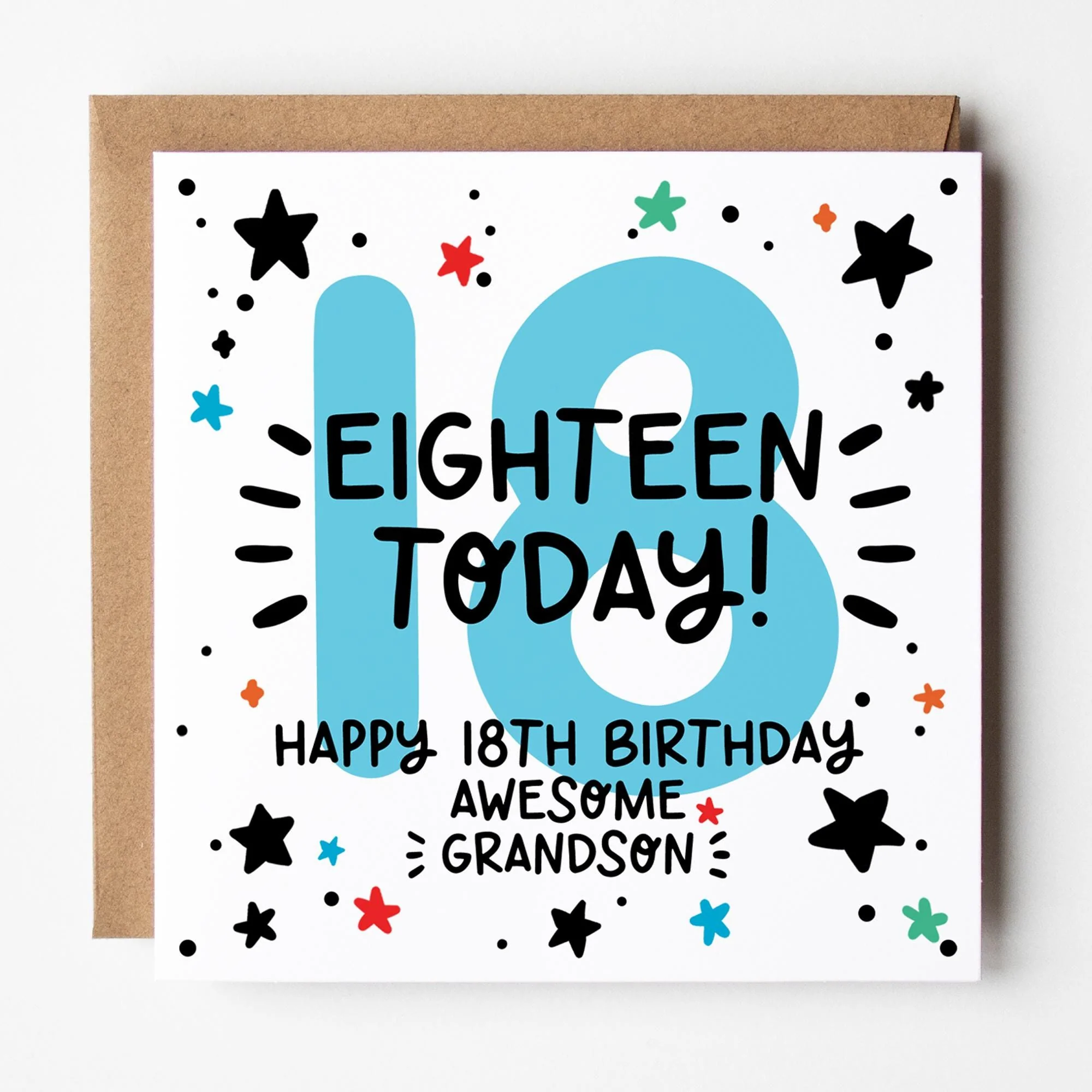 Grandson 18th Birthday Card; with Kraft Envelope