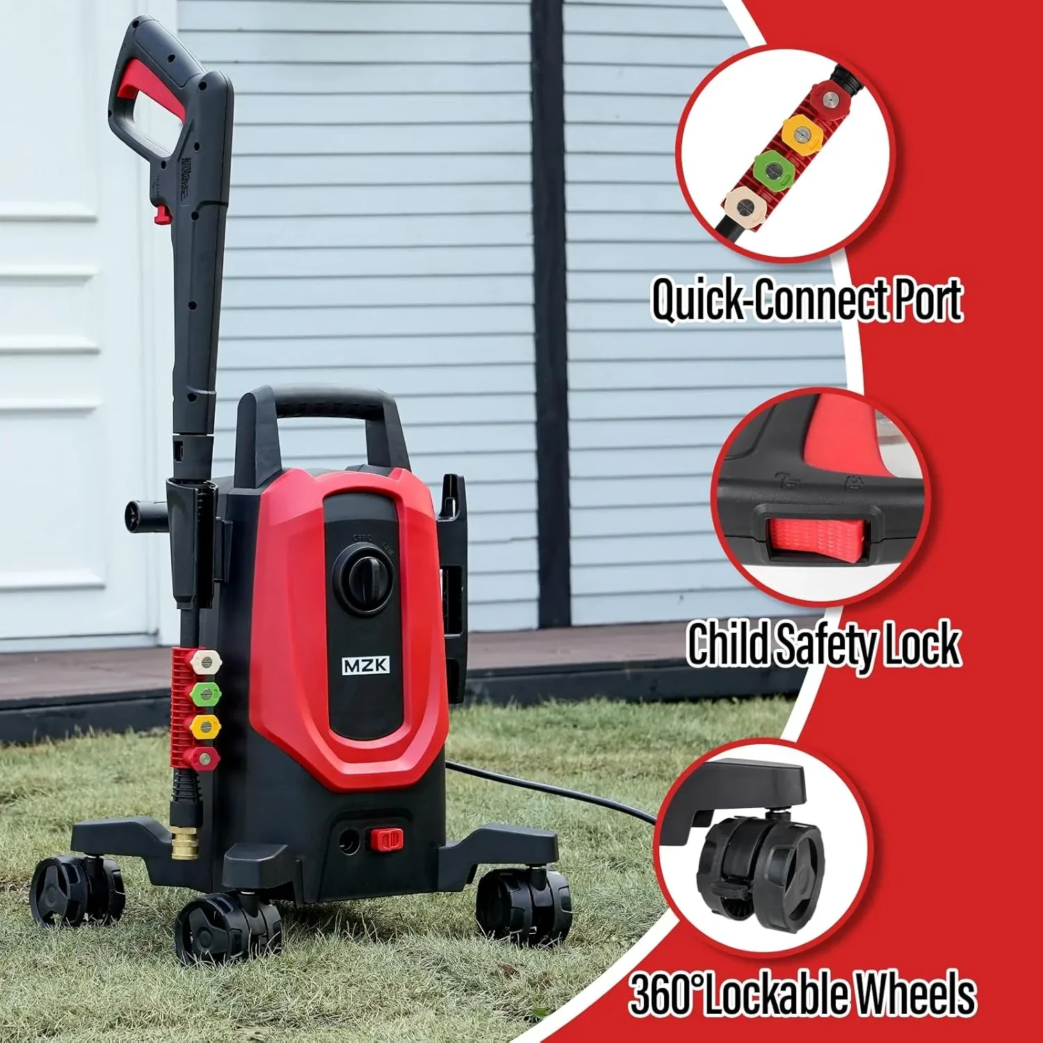 MZK electric high-pressure cleaner with 360掳 quick-connect nozzle and replaceable foam cannon