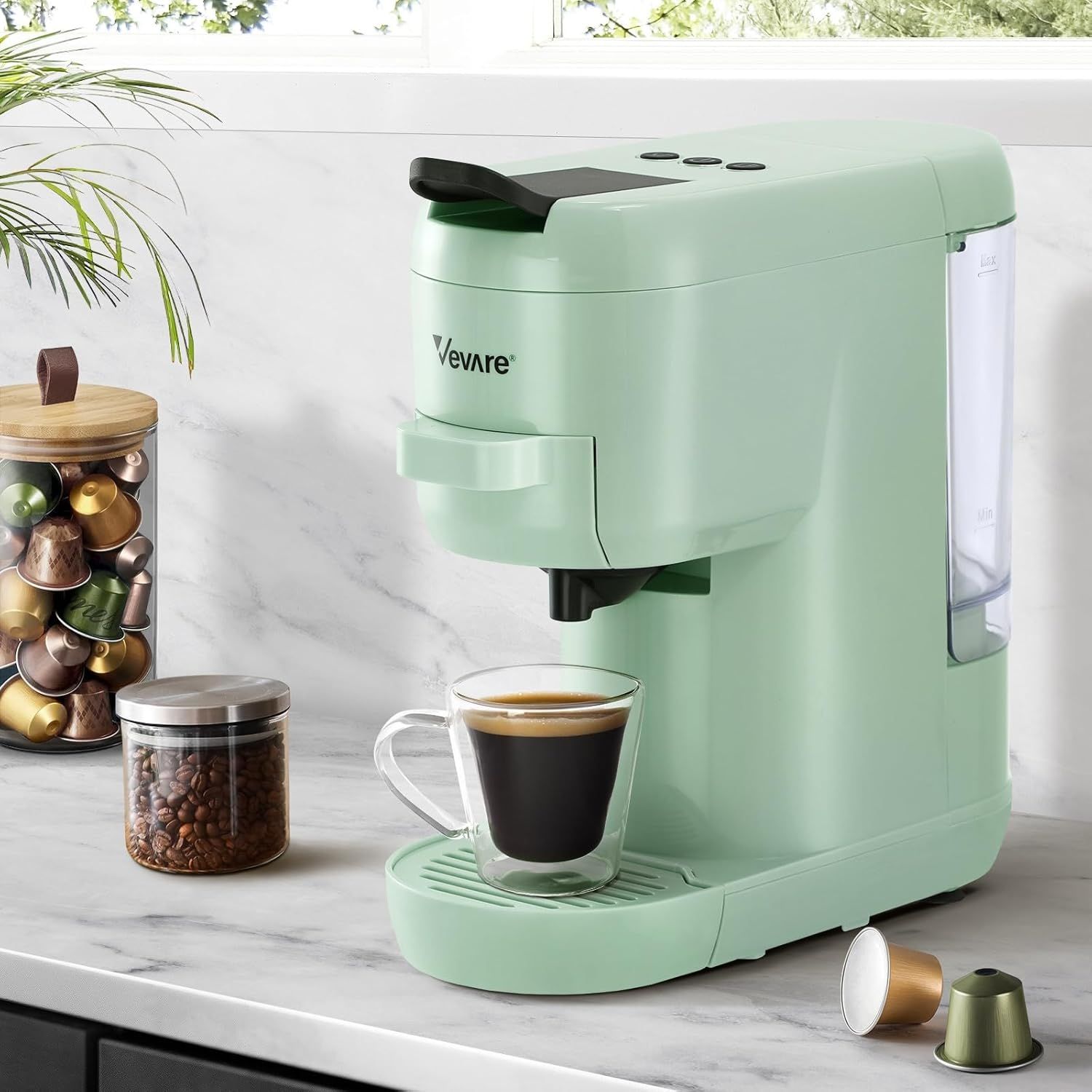 Vevare 3-in-1 Capsule Coffee Machine, 19 Bar Pressure, 1450W, Compatible with Dolce Gusto, Mint