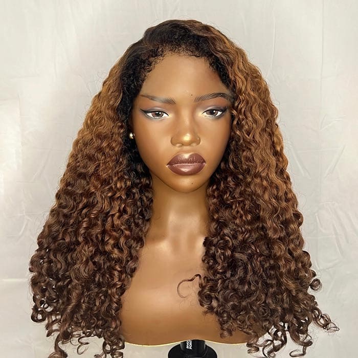 280% Ombre Brown Designed Coily Curl 4C Edges Lace Wig With Dark Roots Realistic And Natural Human Hair Wig For Black Women