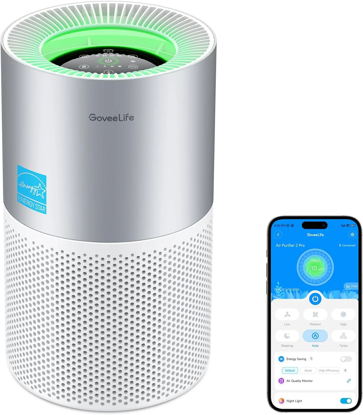 GoveeLife Air Purifiers for Home, Smart Air Purifier for Large Rooms with App & Alexa Control, Covers up to 1162ft虏, Air Quality Monitor, PM2.5 Sensor Air Purifier for Pet Hair, Pollen, Dust, Smoke