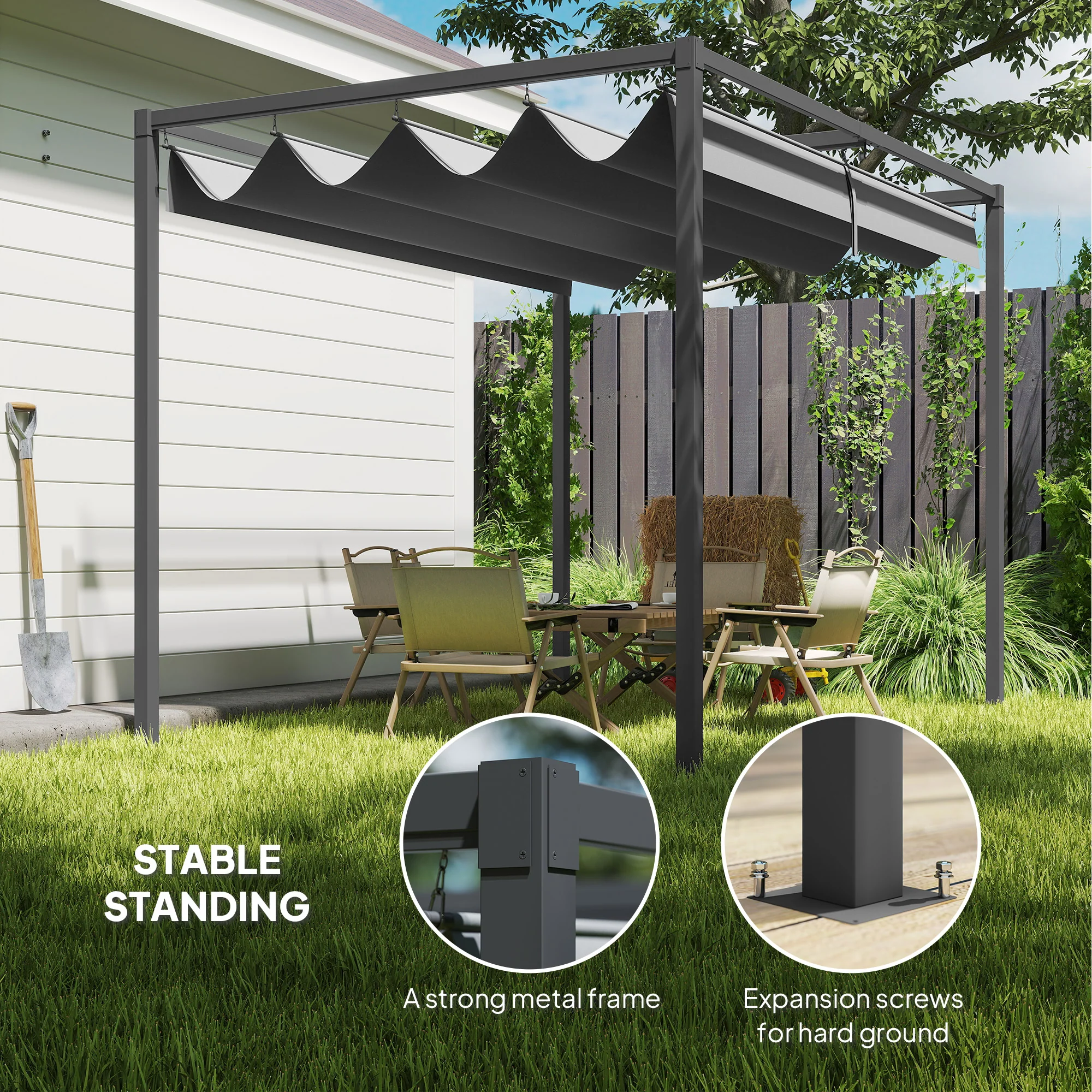 Outsunny Pergola Zonwering 300x200 cm, UV- en Waterbestendig, Grijs