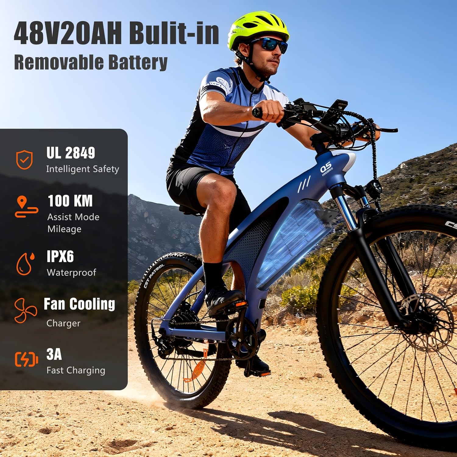 HX Q5 Bicicleta Eléctrica Montaña para Adultos con Carga rápida 48V 20AH Batería Extraíble,27.5