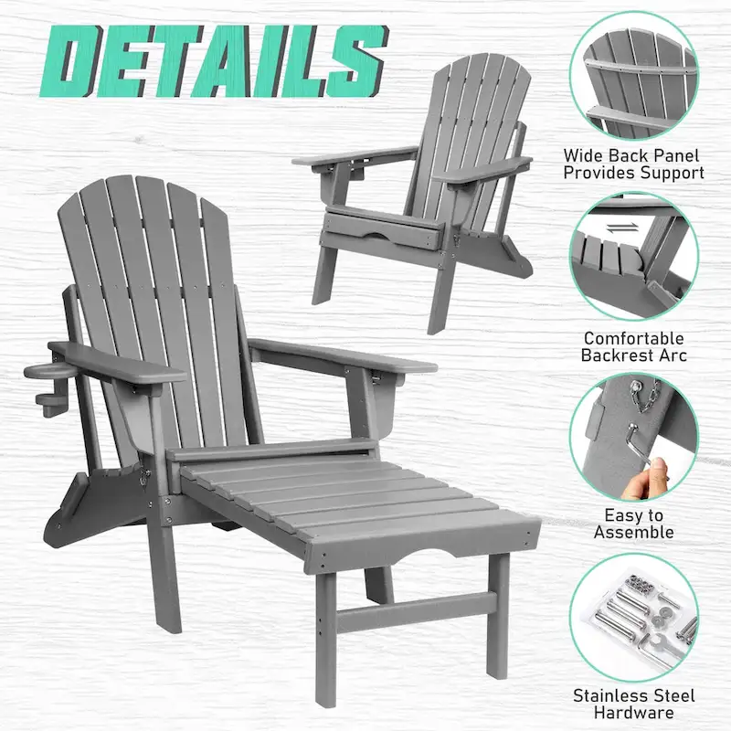 Vrakae Folding and Adjustable Adirondack Chair with Ottoman
