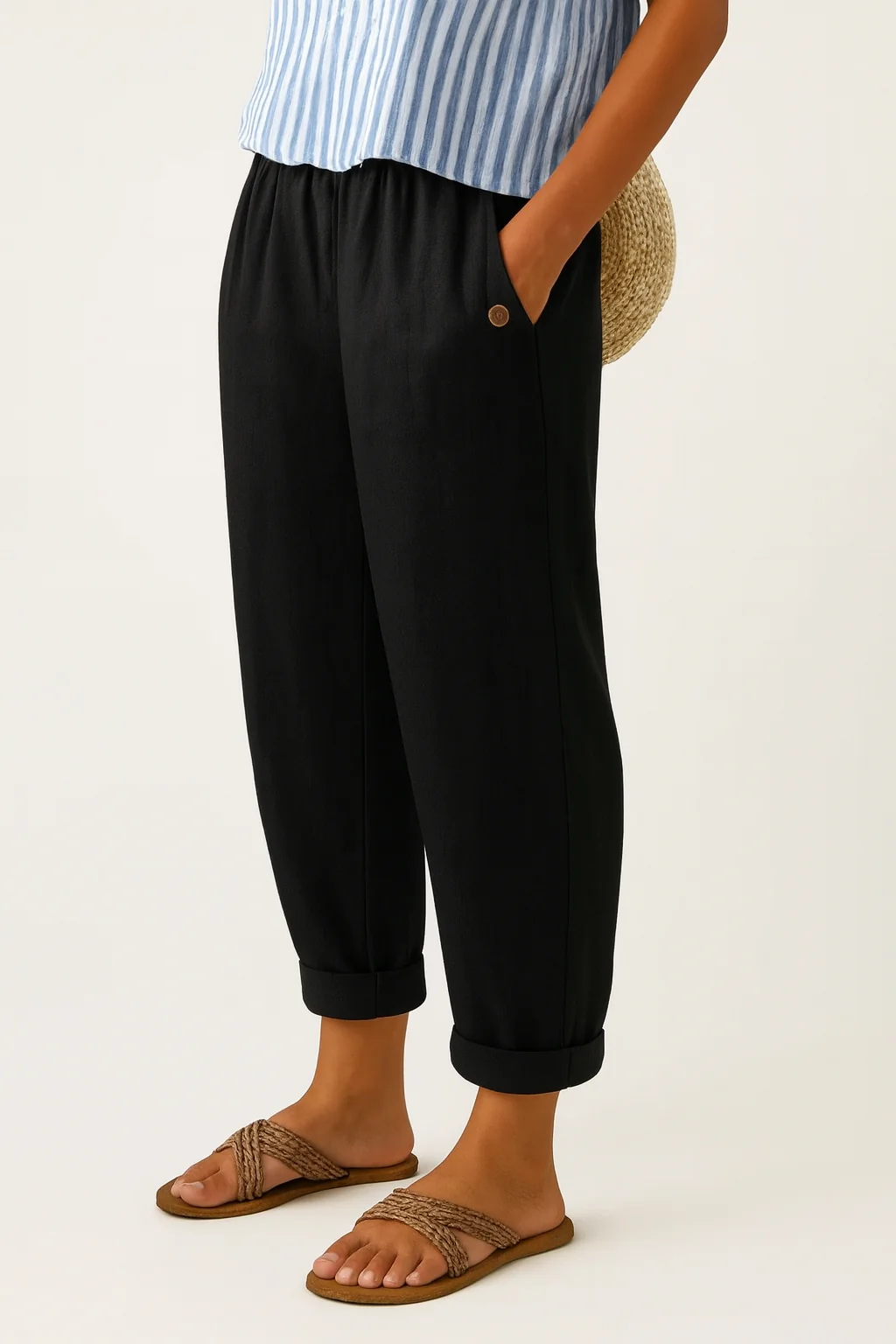Women��s Relaxed Straight-Leg Trousers Lightweight Cotton Blend