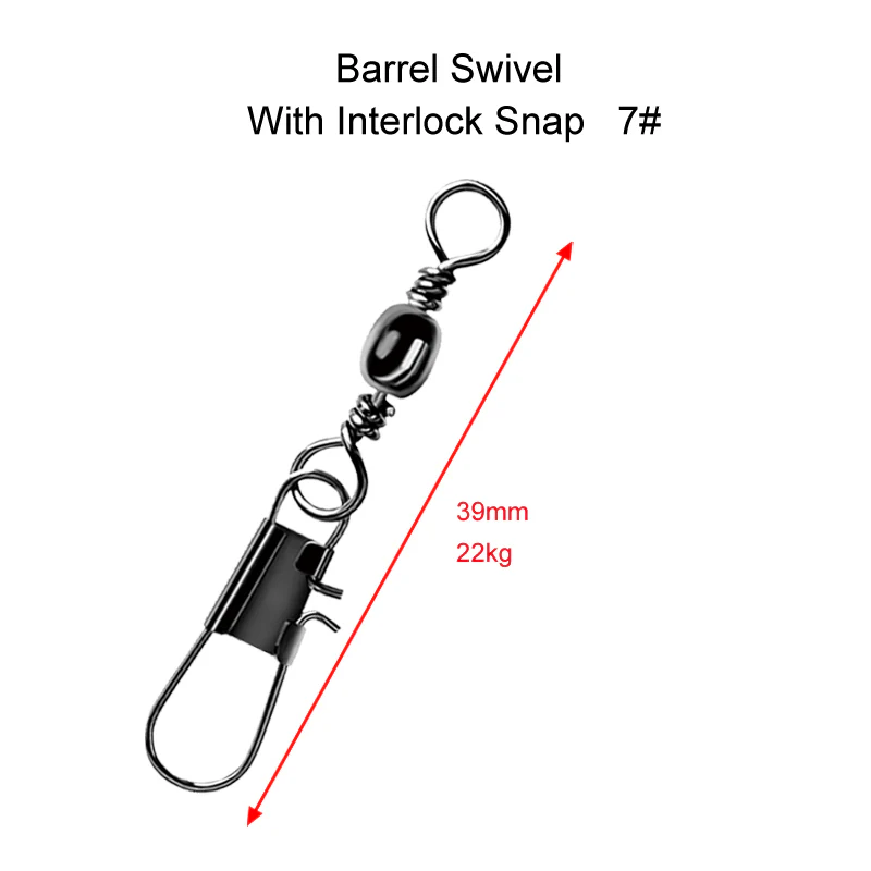 50 x Barrel Swivels+InterlockSnap Size 7# Fishing Tackle
