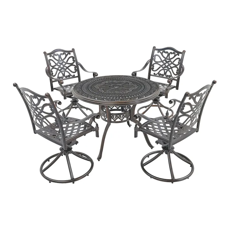 5-Piece Cast Aluminum Patio Dining Set with 4 Swivel Chair