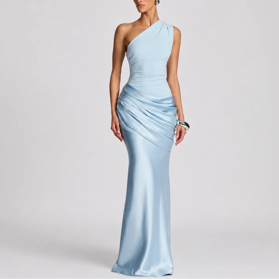 Women��s One Shoulder Maxi Dress Elegant Draped Silhouette