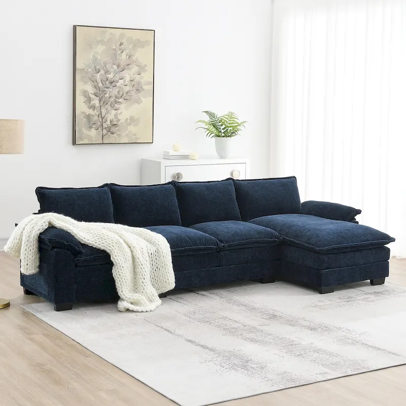Modern 5-Seat L-Shaped Cloud Sleeper Sofa Couch with Chaise Lounge with Double Seat Cushions