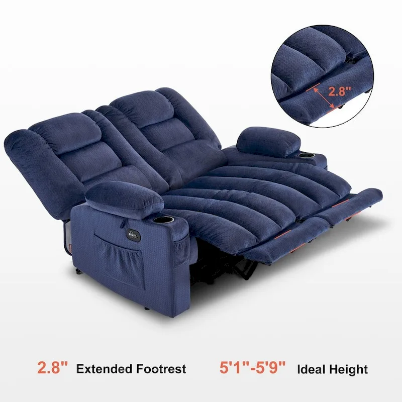 MCombo Power Reclining Loveseat Sofa with Heat and Massage, Fabric PR648