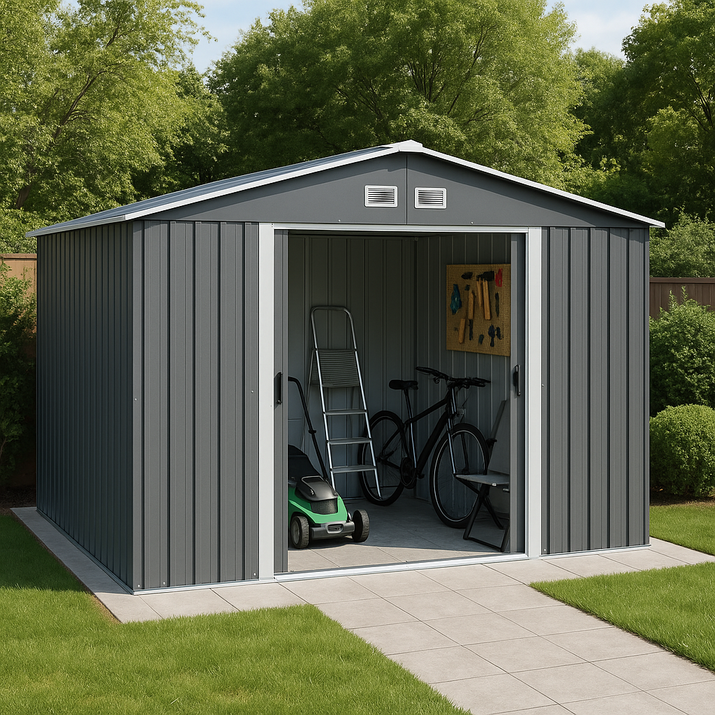 Antracitgrt metalhaveskur, stl, udendrs redskabsopbevaring, 280x210x240 cm