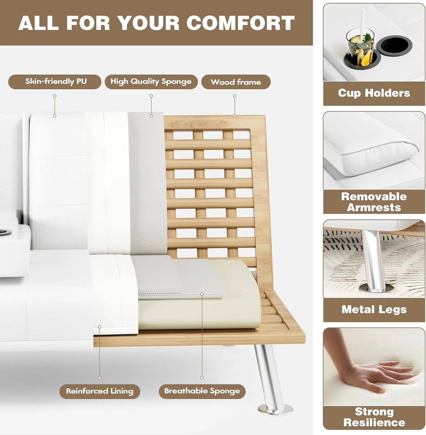 Homall Futon Sofa Bed Leather Futon Couch Removable Armrests Adjustable Recliner Sofa Bed
