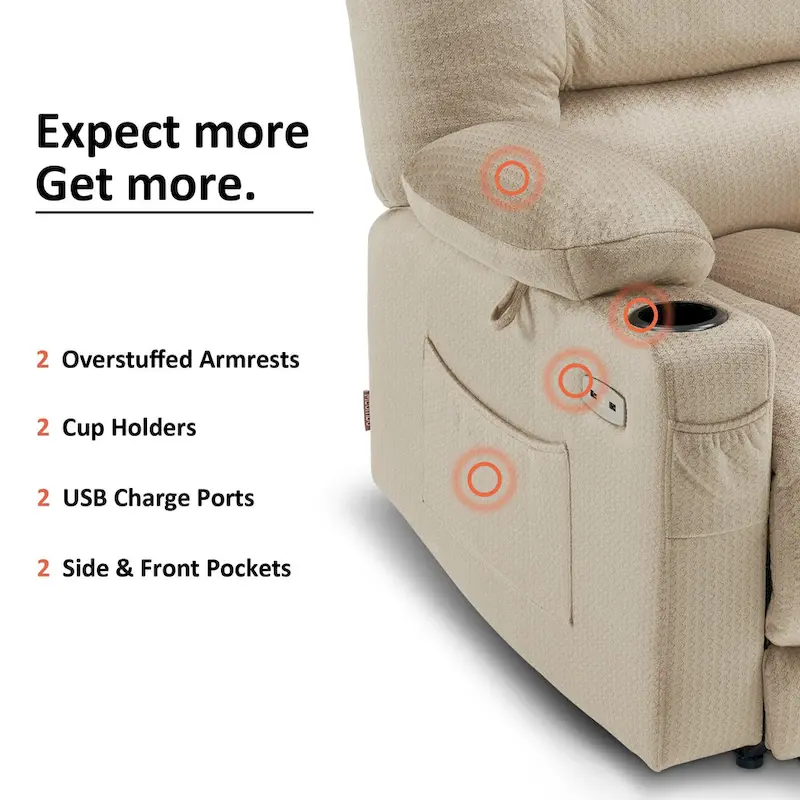 MCombo Electric Power Recliner Chair with Heat and Massage, Fabric 6079/PR670