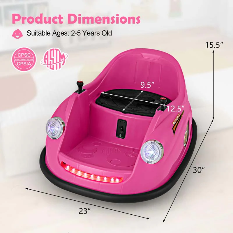 12V Electric Kids Ride on Bumper Car with Remote Control, 360° Spin & LED Lights, Battery Powered Baby Bumping Toy Car for Toddlers Ages 2-5