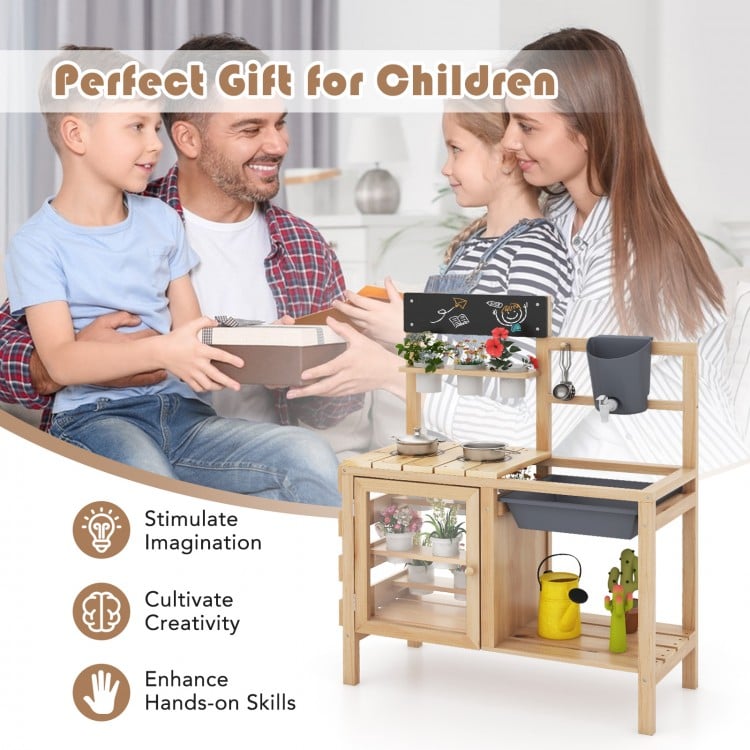 Mud Kitchen Playset with Sink and Plants Observation Room