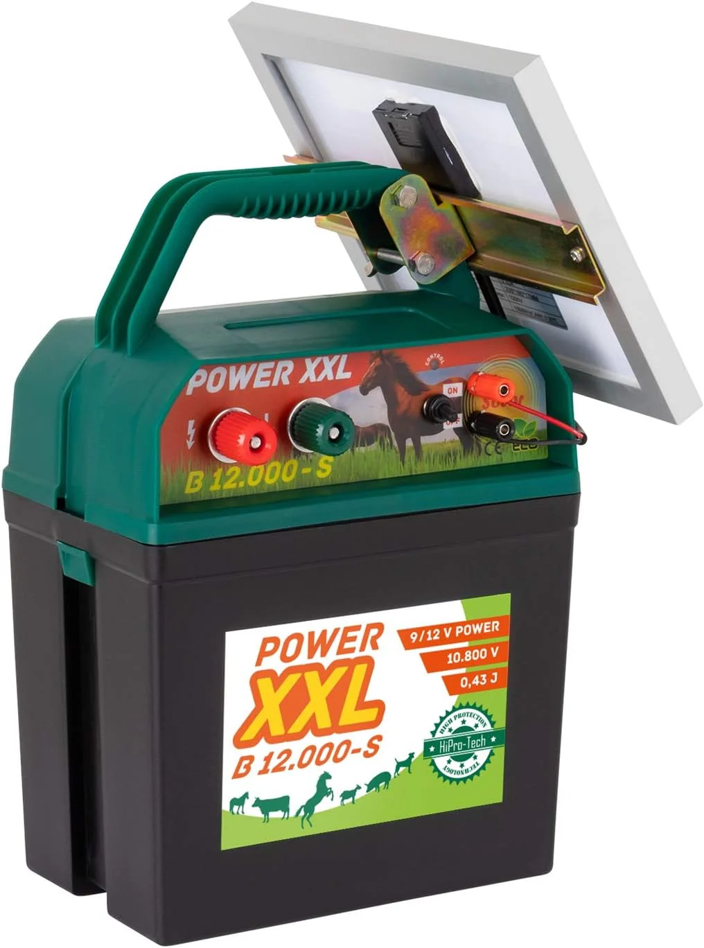 VOSS Power XXL B 12.000-S, 10.800V Elettrificatore Solare Potente 9V 12V, incl. Batteria da 55Ah e Cartello di Avvertimento, Modulo Solare ad Alta Efficienza, Per Cavalli, Pony, Cani, Gatti, Aironi, Bovini, Suini