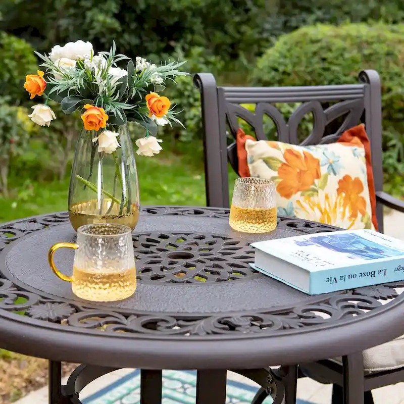 MAISON ARTS 3-Piece Cast Aluminum Patio Bar Stool Set of 1 Bar Table & 2 Swivel High Bar Stools