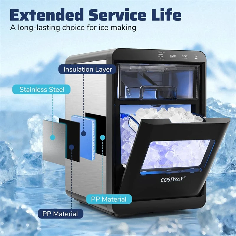 Countertop Nugget Ice Maker, 44LBS/24H Soft Chewable Sonic Ice Machine with Self-Cleaning, One-Touch Operation & Pull-Out Water Tank for Home Bar, RV