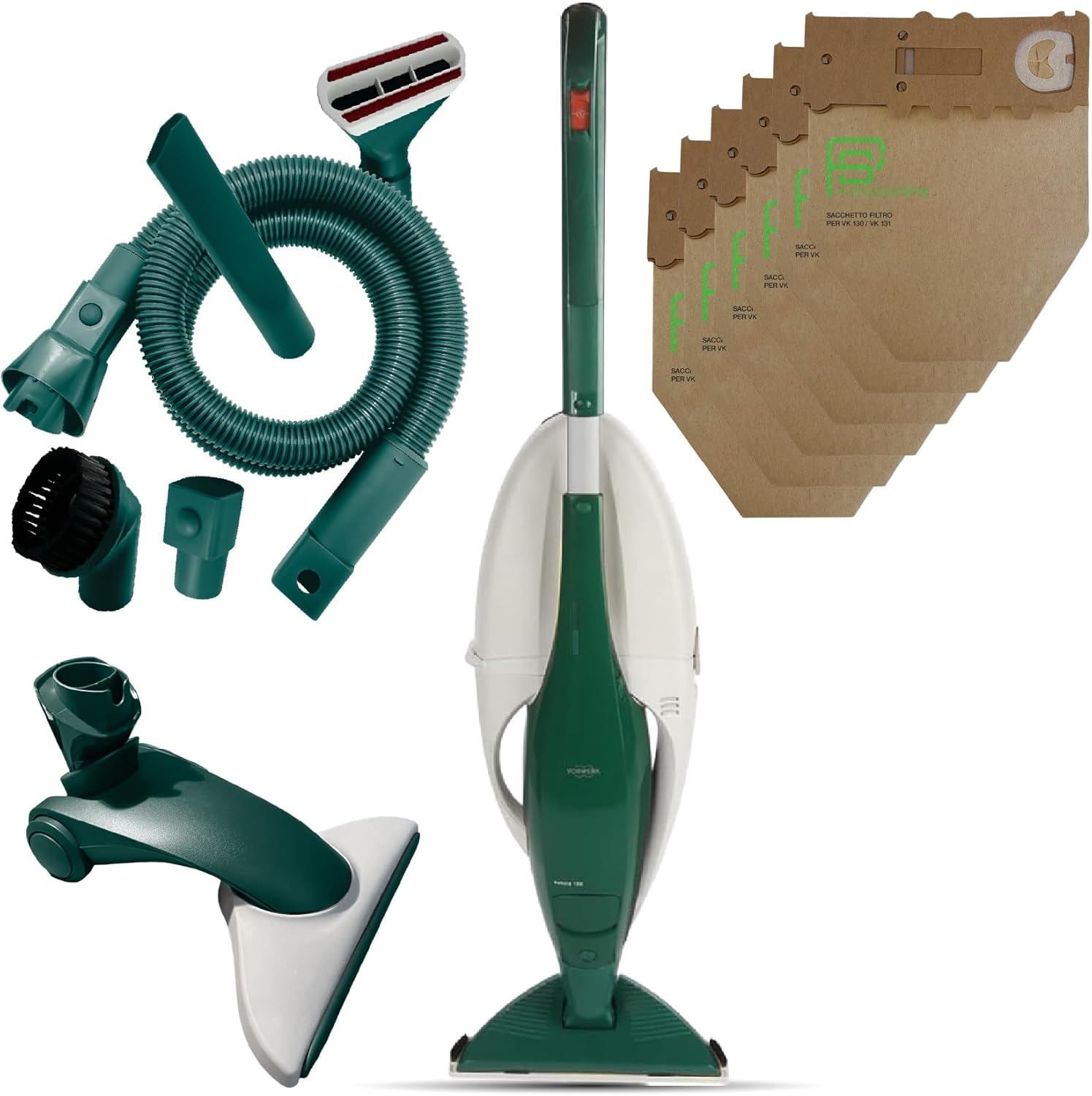 Aspirapolvere Folletto VK130 -REVISIONATA- + Spazzola HD CON RUOTE, Ideale Per Tutti i Pavimenti, Cavo Estraibile 7m, 3 Velocità, Filtro HEPA, Pronta all’Uso + 2 ANNI SACCHETTI + KIT TUBI
