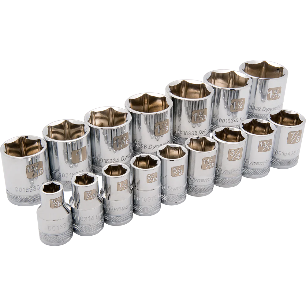 Dynamic D018000  ~  1/2 Inch Drive 16 Pc 6 Point Std Sae Socket