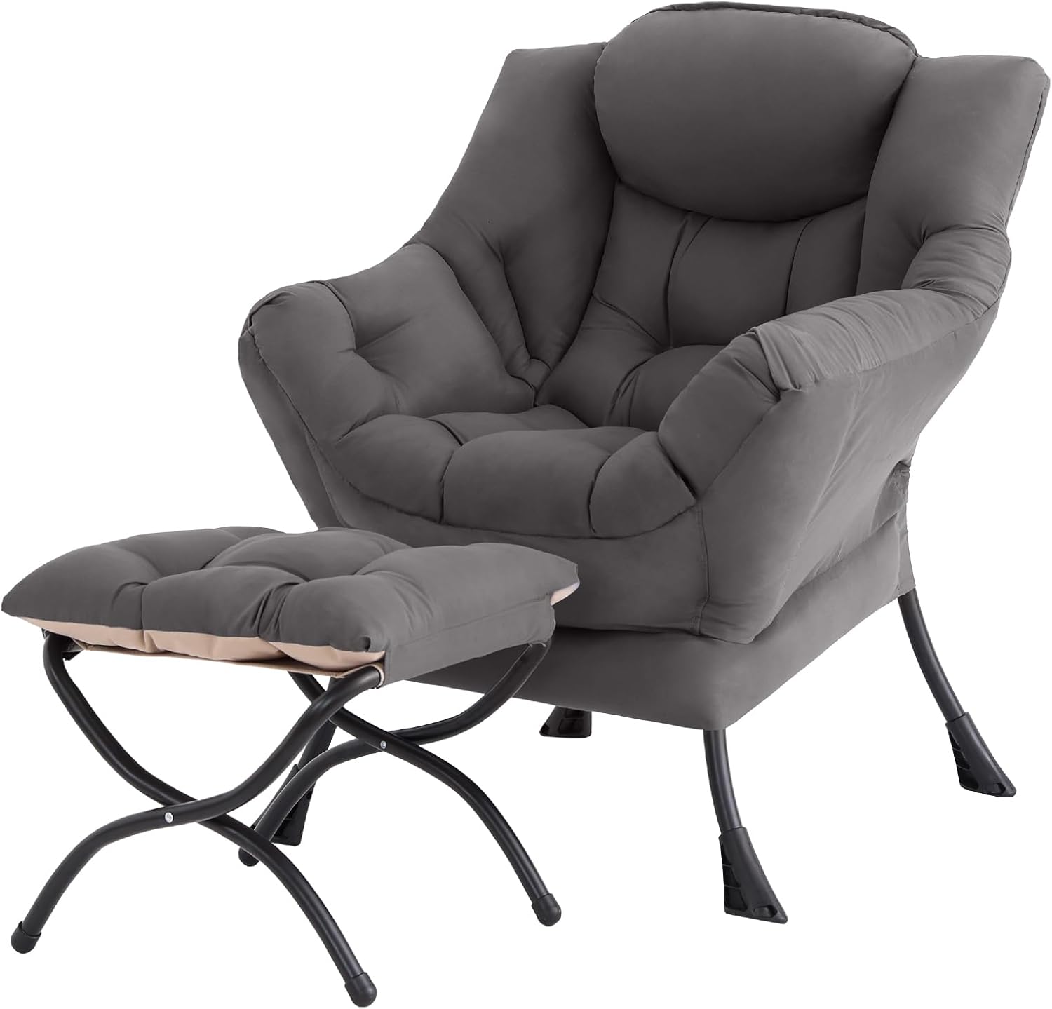 Tiita Modern Large Accent Chair with Ottoman, Comfy Leisure Sofa Armchair with Footrest, Reading Chair for Bedroom, Living Room, Dorm Rooms, Garden Dark Grey
