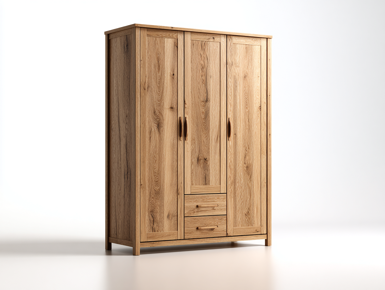 Armarios de tres puertas de madera con cajones 160x60x200 cm roble - diseño natural - para dormitorio