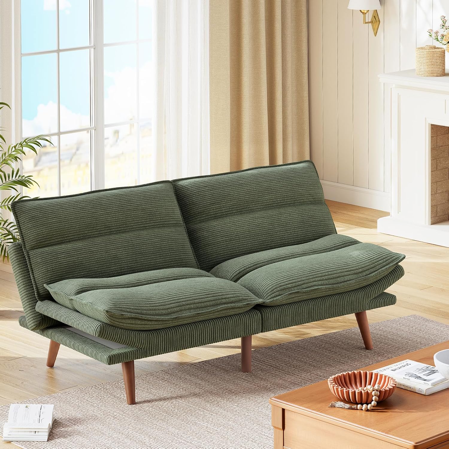Futon Sofa Bed Futon Sofa with Adjustable Back and Armrests Converts to Small Sleeper Sofa Bed