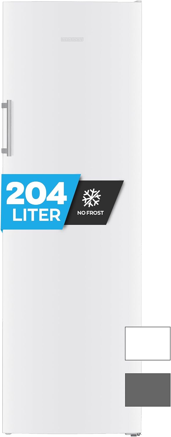Heinrich´s Gefrierschrank 204L Temperatur: -14°C~-22°C, Volumen, Freezer, No-Frost Schutz, 4x Gefrierschubladen, 2x Schubfächer, LED-Display, wechselbarer Türanschlag, Alarmfunktion (weiß)