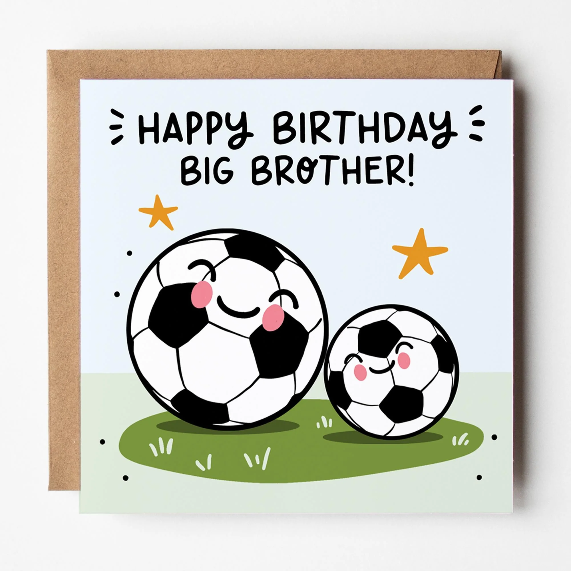 Big Brother Birthday Card: Footballs, with Kraft envelope