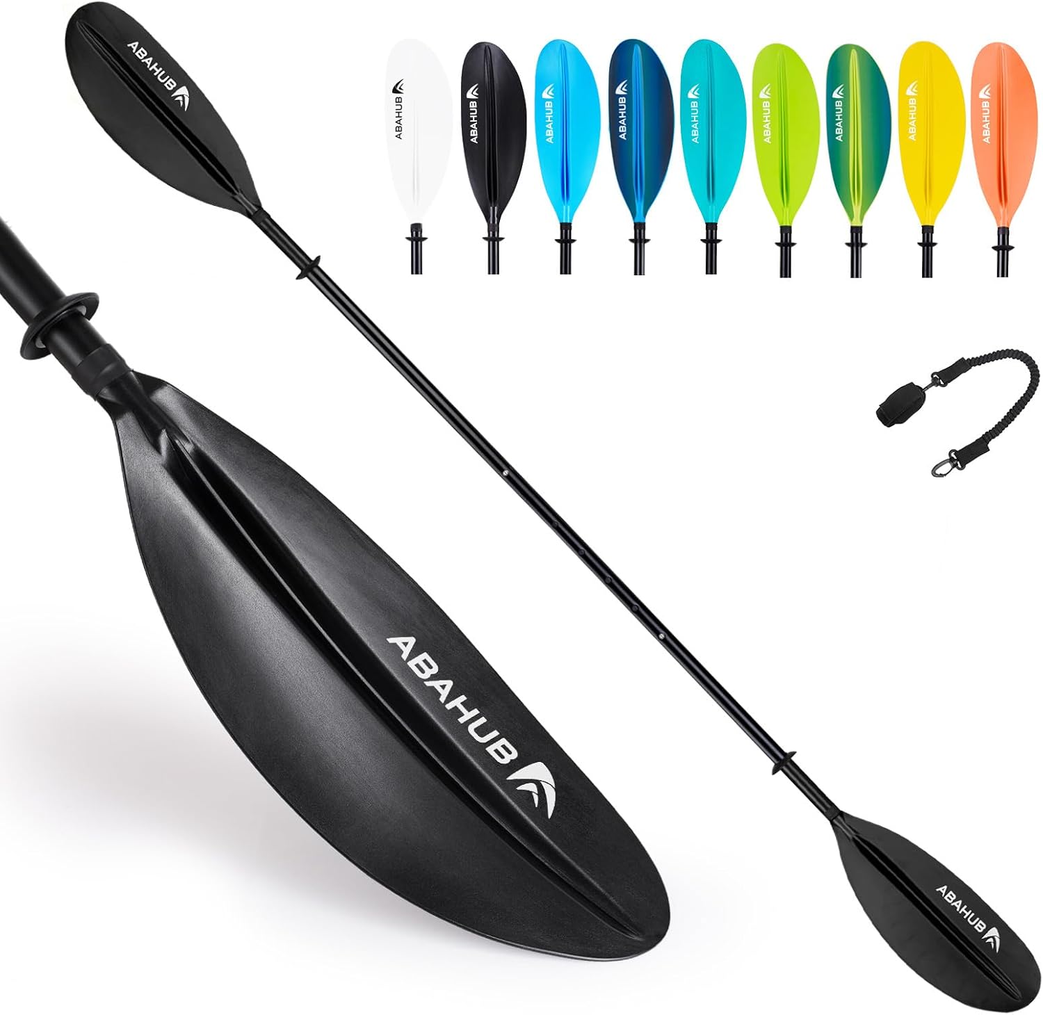 Abahub Pagaia Kayak 220 cm a 240 cm Regolabile Alluminio Doppia Remi Kayak Paddle Pagaie da Kayak con Paddle Line per Kayak Barca a Remi Canoa Nero/Bianco/Blu/Verde/Arancione/Giallo/Turchese