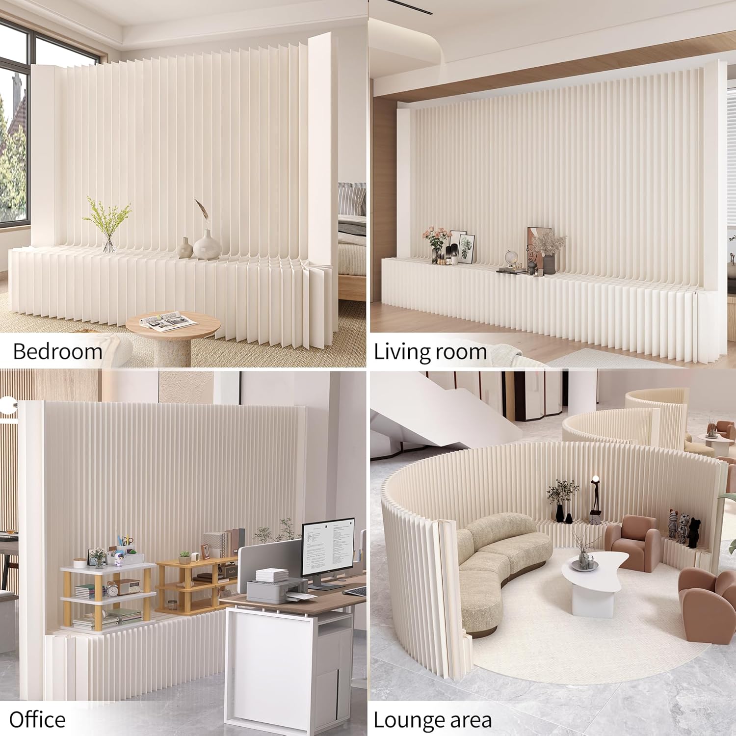 Faltbarer Raumteiler mit Ablageregal Flexibel Sichtschutz Trennwand, Ideal für Büro, Wohnzimmer, Geschäfte Wohnzimmer, Schlafzimmer, Balkon(Weiß) (L300 x B43 x H200 cm)