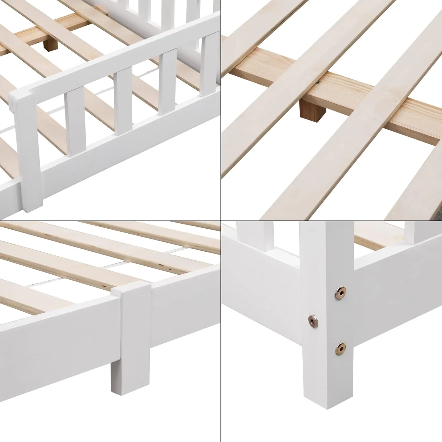 [en.casa] Letto per bambini Sisimiut a capanna 80 x 160 cm con protezione anticaduta letto in legno per bambini letto a terra rete a doghe in legno di pino Bianco opaco