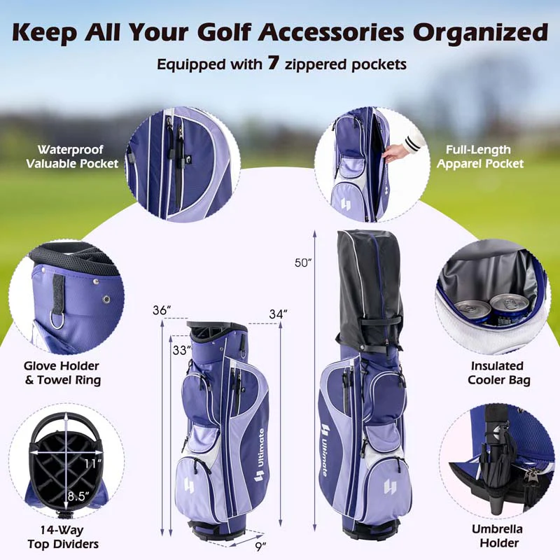 Women's Right Hand Complete Golf Club Set, 12 Pieces Golf Club Package Set with 460CC Driver, Irons 5-SW, Putter, Golf Cart Bag & Rain Hood