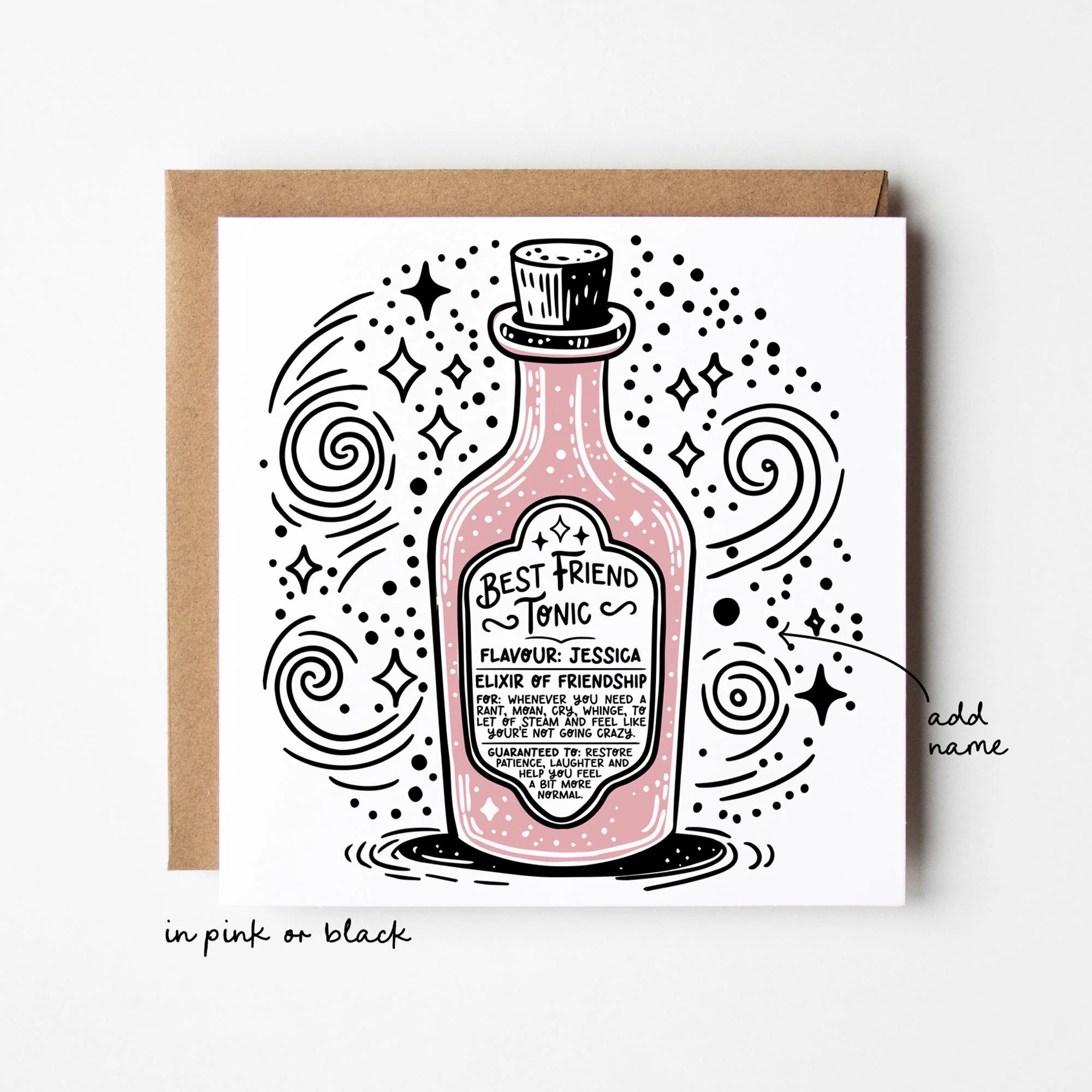 Best Friend Card, Birthday and Thank You Greeting With Kraft Envelope
