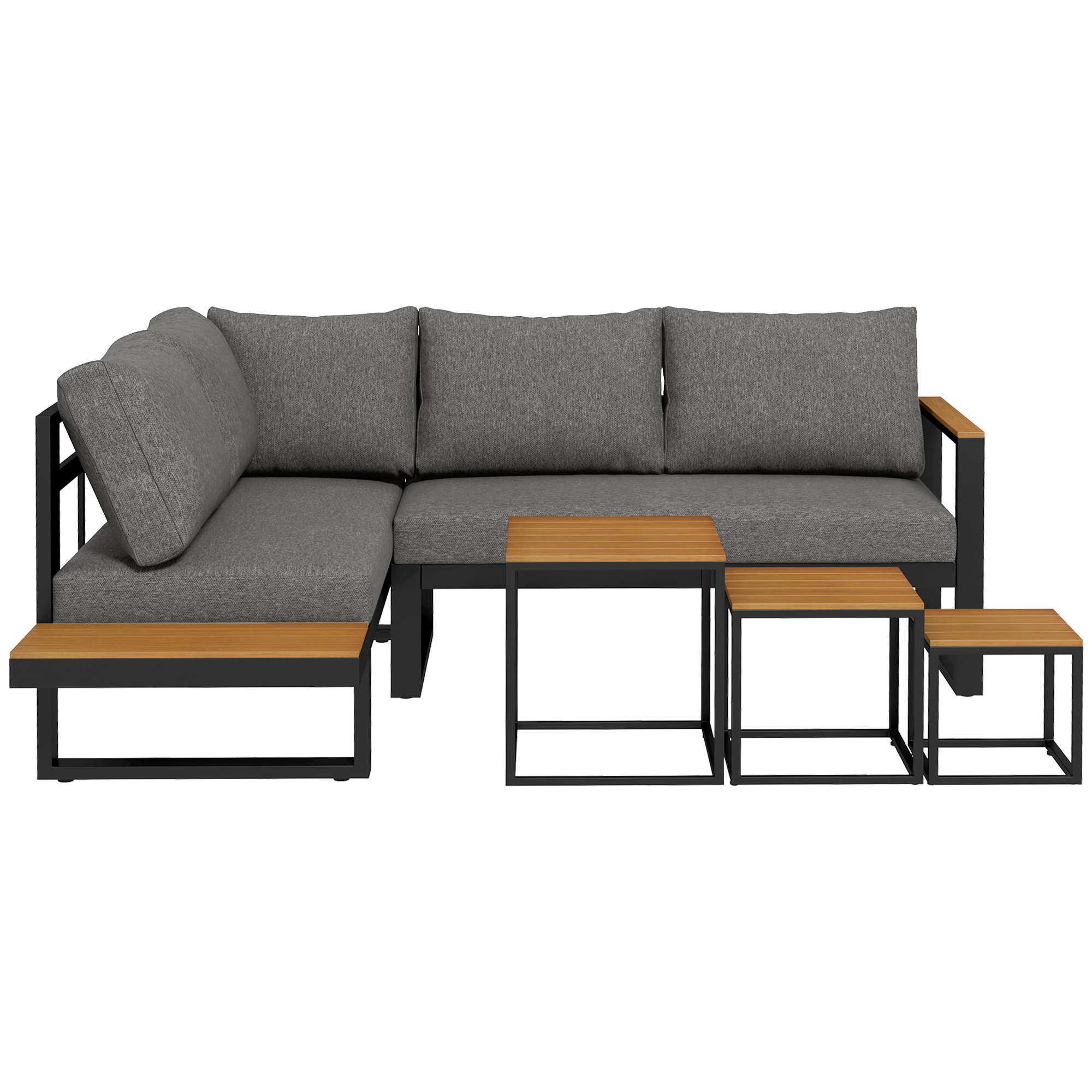 5-delige loungeset voor buiten, tuinmeubelset, 148 cm x 61 cm x 71,5 cm, Grijs + Natuurlijk