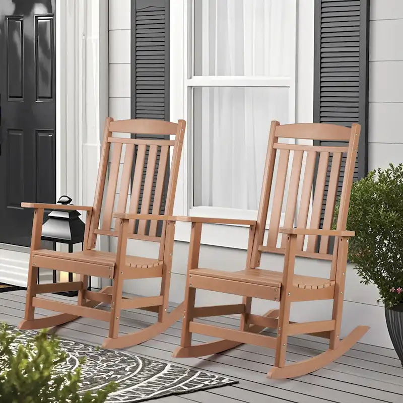 Vrakae All Weather Outdoor High Back Rocking Chair Set of 2