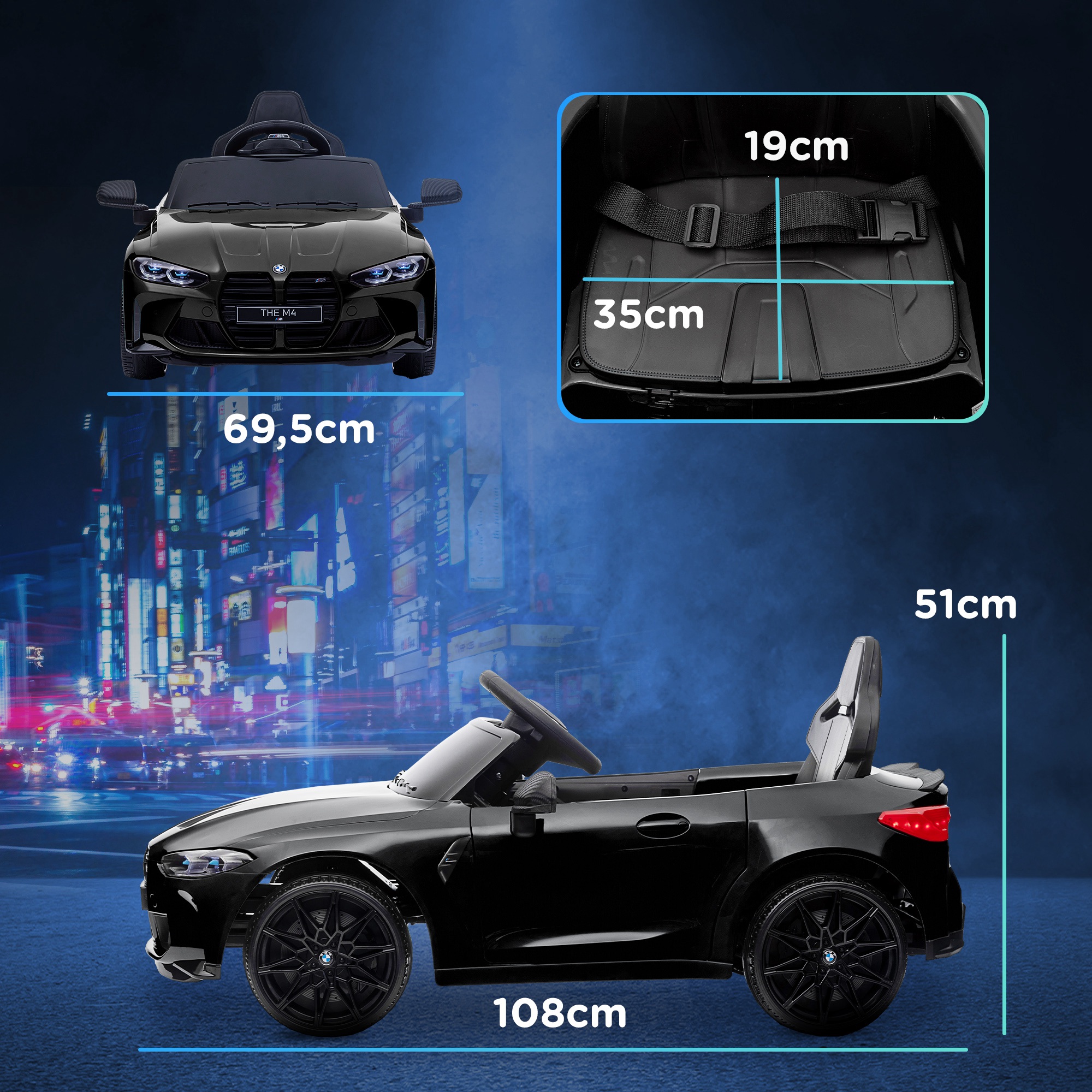 AIYAPLAY Elektro Kinderauto BMW M4, Sound & Licht, 3-5 km/h, inkl. Fernsteuerung, für 3-5 Jahre, Schwarz